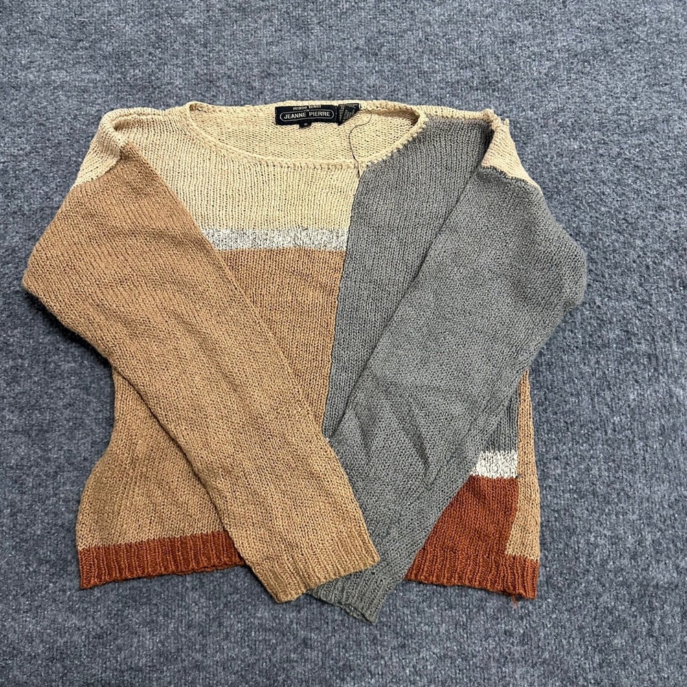 Jeanne Pierre Sweater Womens Size S Multi Color Block Ramie Cotton Knit Boatneck